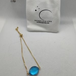 Blue crystal and 18k gold plated brass adjustable braclet